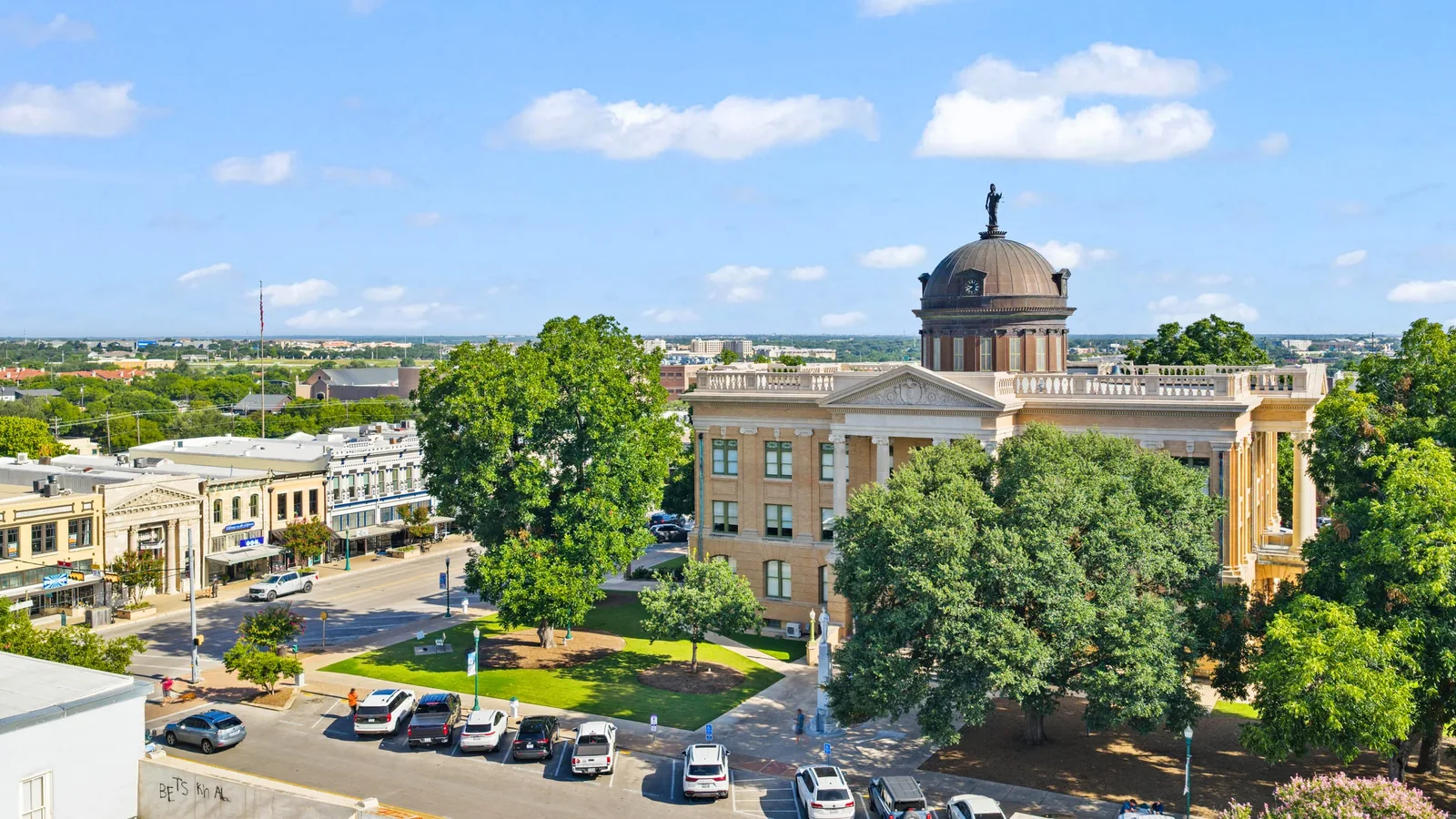 Georgetown courthouse and surrounding streets seen from above