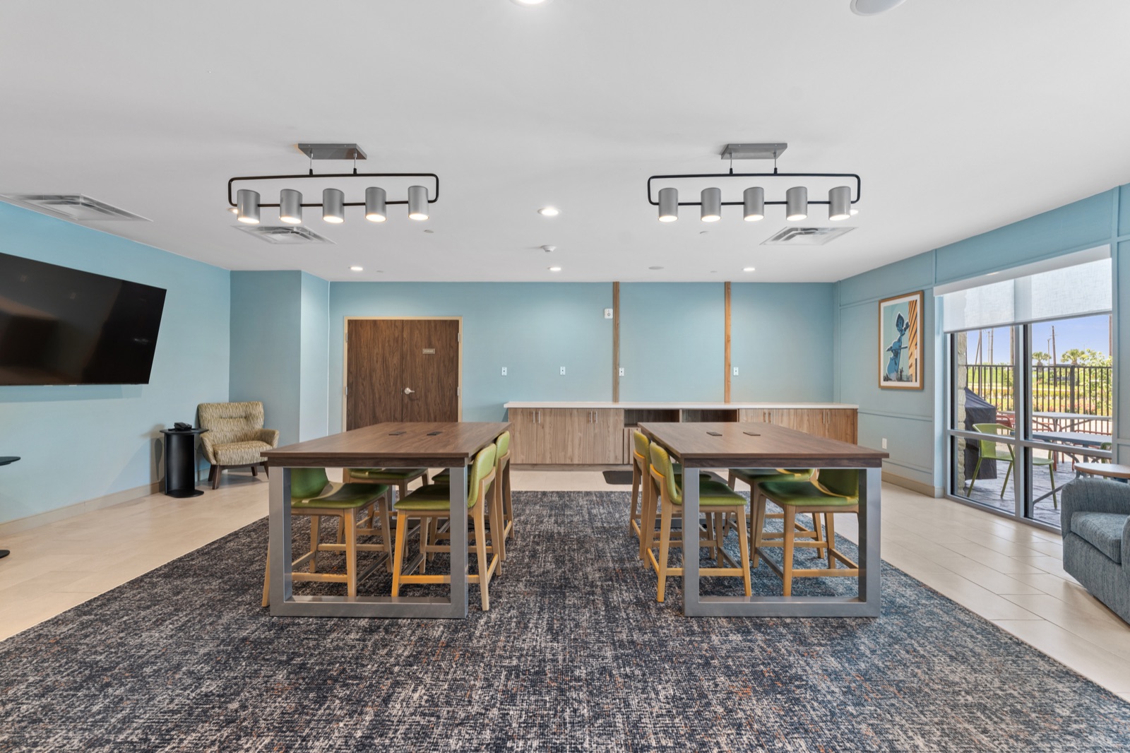 Hotel communal table and gathering room