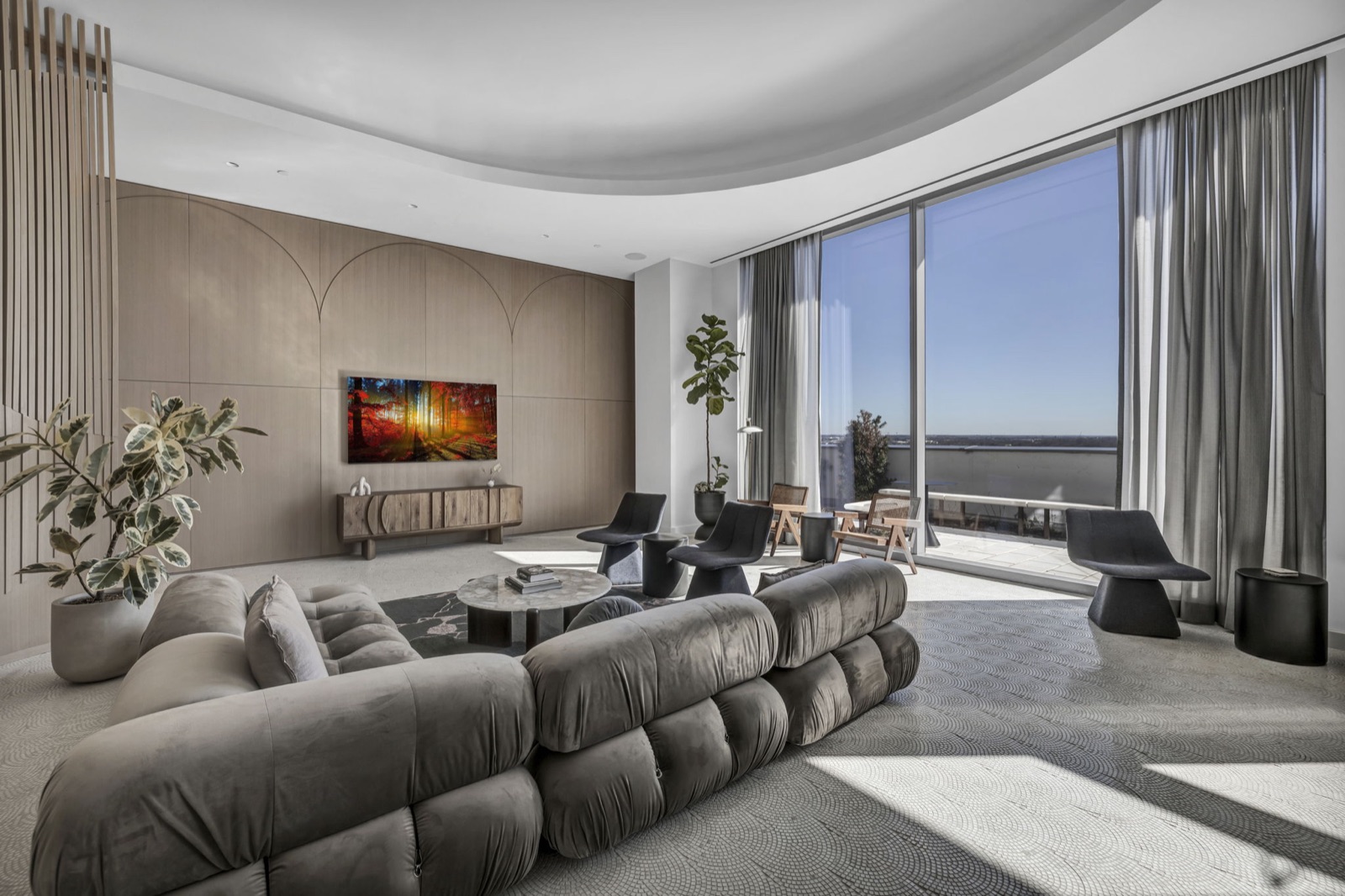Furnished living room in a residential condominium