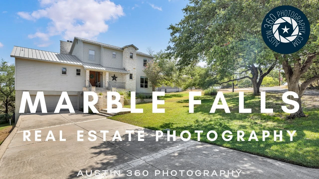Marble Falls video thumbnail showing a home exterior and original title lettering