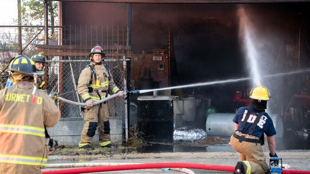 • Austin Real Estate Photography • Austin Drone Photography • Commercial Real Estate Photography Reagor building fire in Burnet